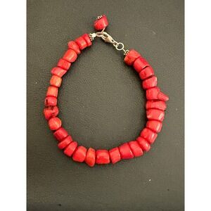 Coral Bracelet Red Sterling Silver 925
